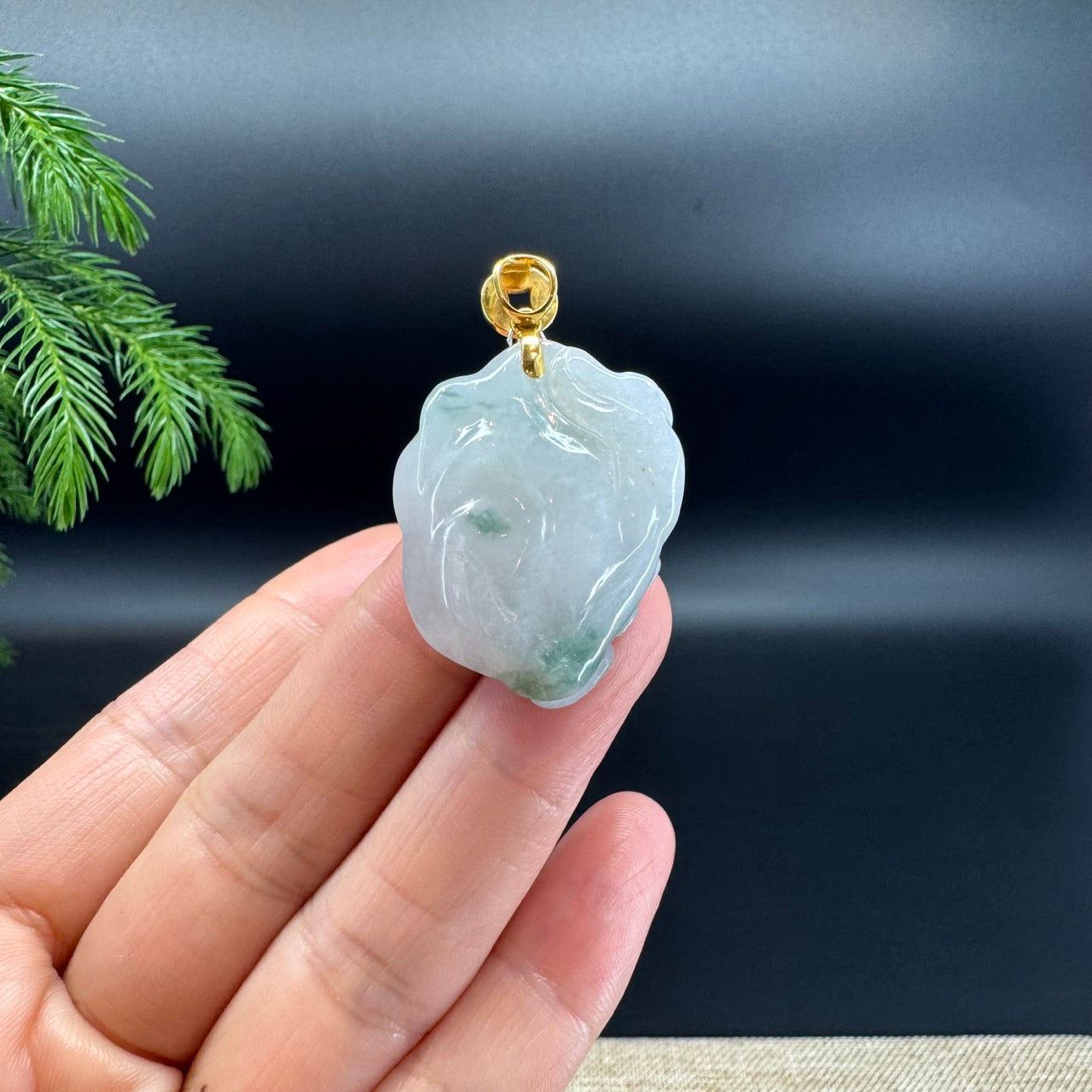 RealJade® Co. 18K Yellow Gold Genuine White Green Jadeite Jade Crab Necklace