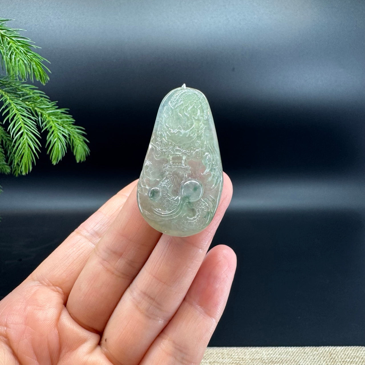 RealJade® Co.Natural Icy Green Jadeite Jade Dragon Necklace