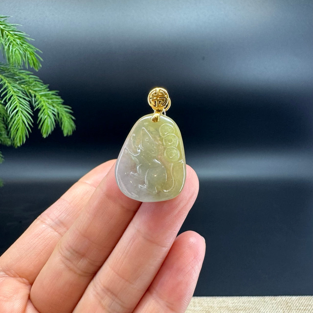RealJade® co.: 18k Yellow Gold Natural Yellow Green Jadeite Jade Rat Pendant Necklace