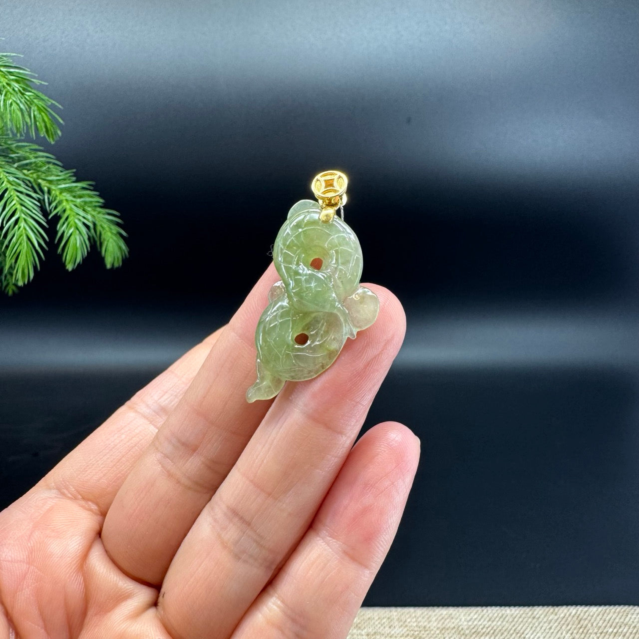 RealJade® co. 18k Yellow Gold Natural Green Jadeite Jade Snake Pendant Necklace