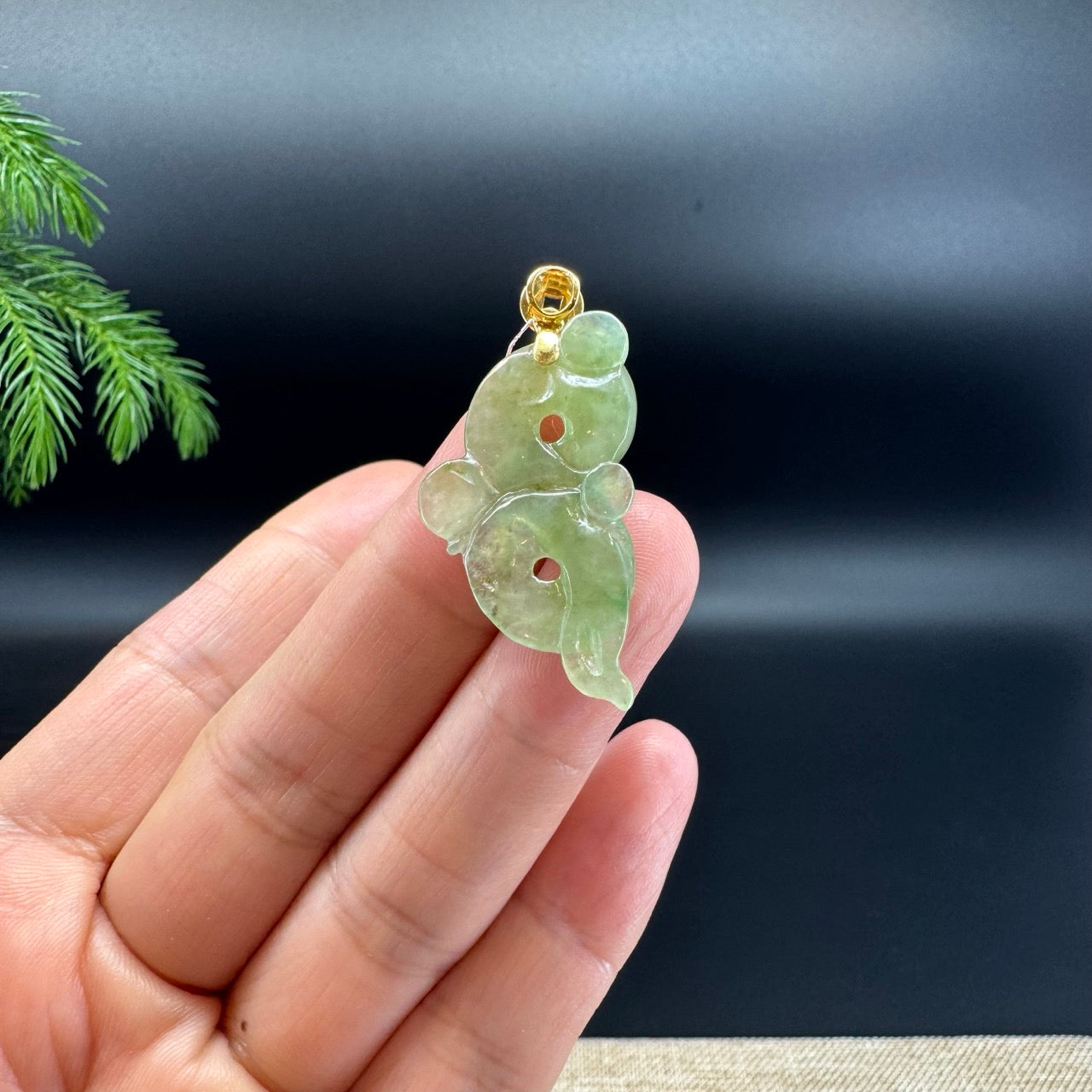RealJade® co. 18k Yellow Gold Natural Green Jadeite Jade Snake Pendant Necklace