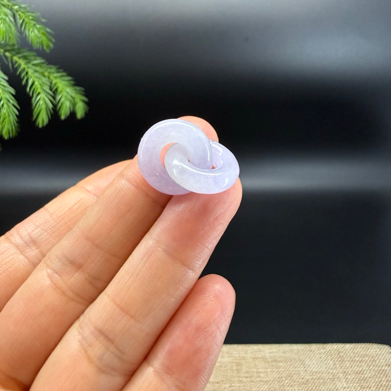 "Good Luck Button" Lavender Jadeite Jade Lucky Double KouKou Pendant Necklace