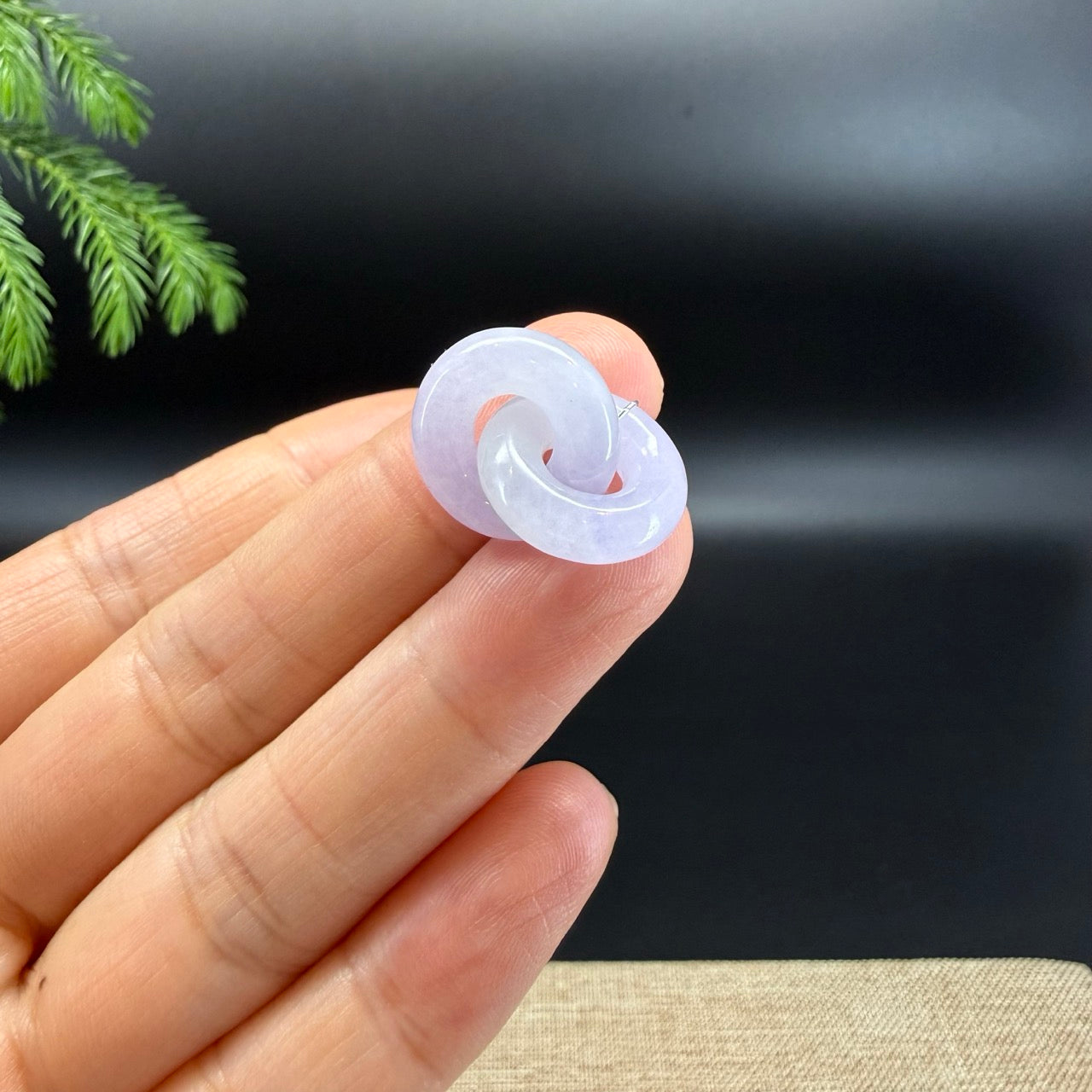 "Good Luck Button" Lavender Jadeite Jade Lucky Double KouKou Pendant Necklace
