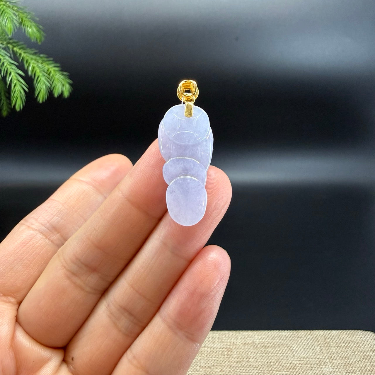 Genuine Light Lavender Jadeite Jade Cobra Necklace With 18K Yellow Gold Bail