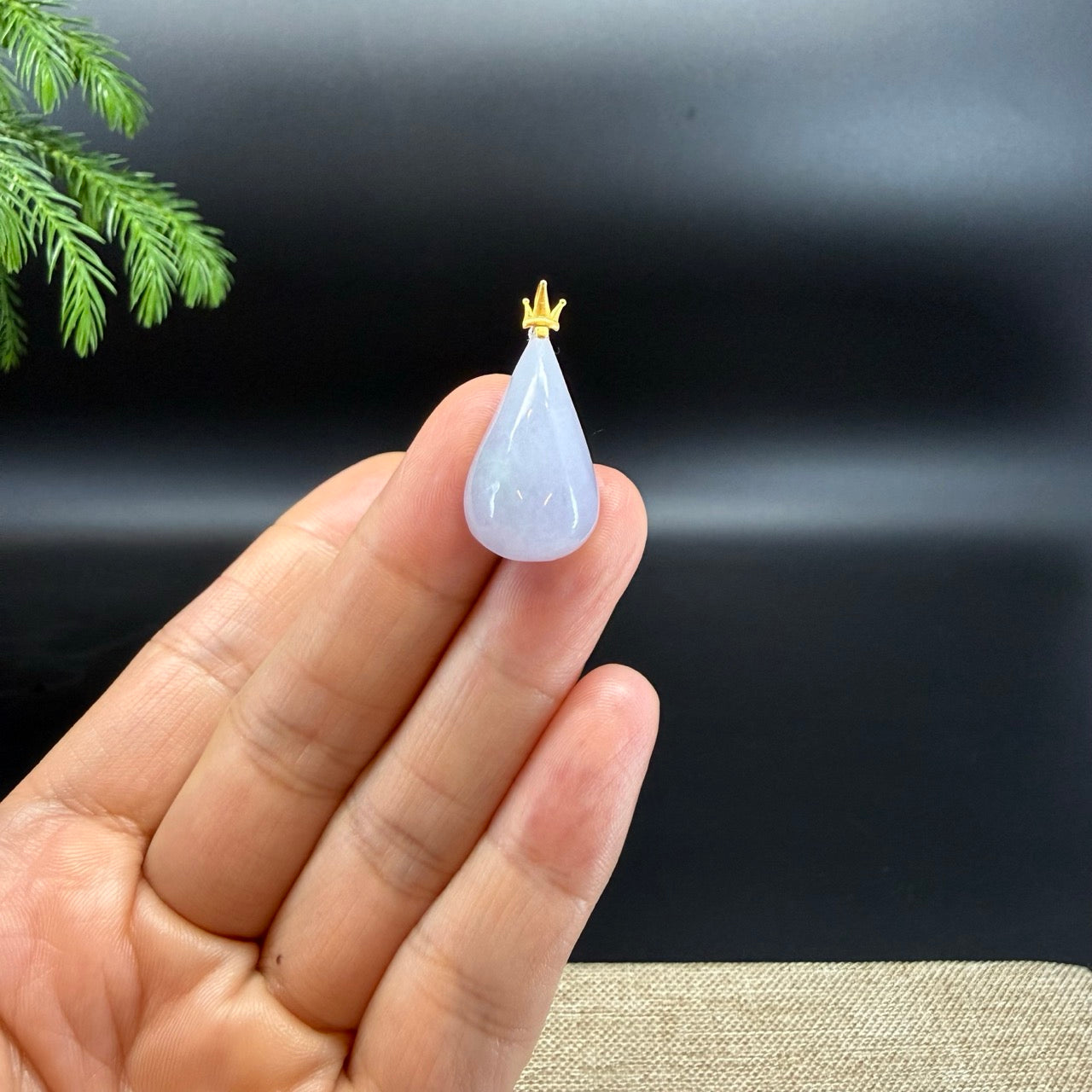 RealJade® "Water Drop" 18k Yellow Gold Light Lavender Jadeite Jade Pendant Necklace