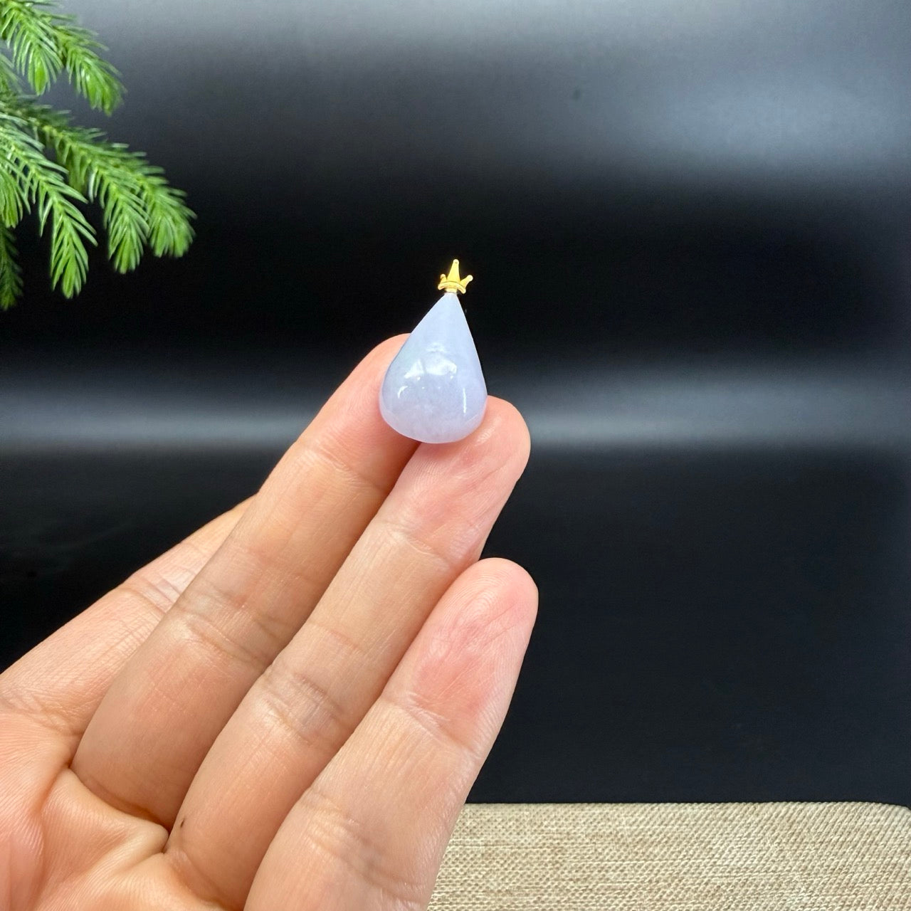 RealJade® "Water Drop" 18k Yellow Gold Light Lavender Jadeite Jade Pendant Necklace