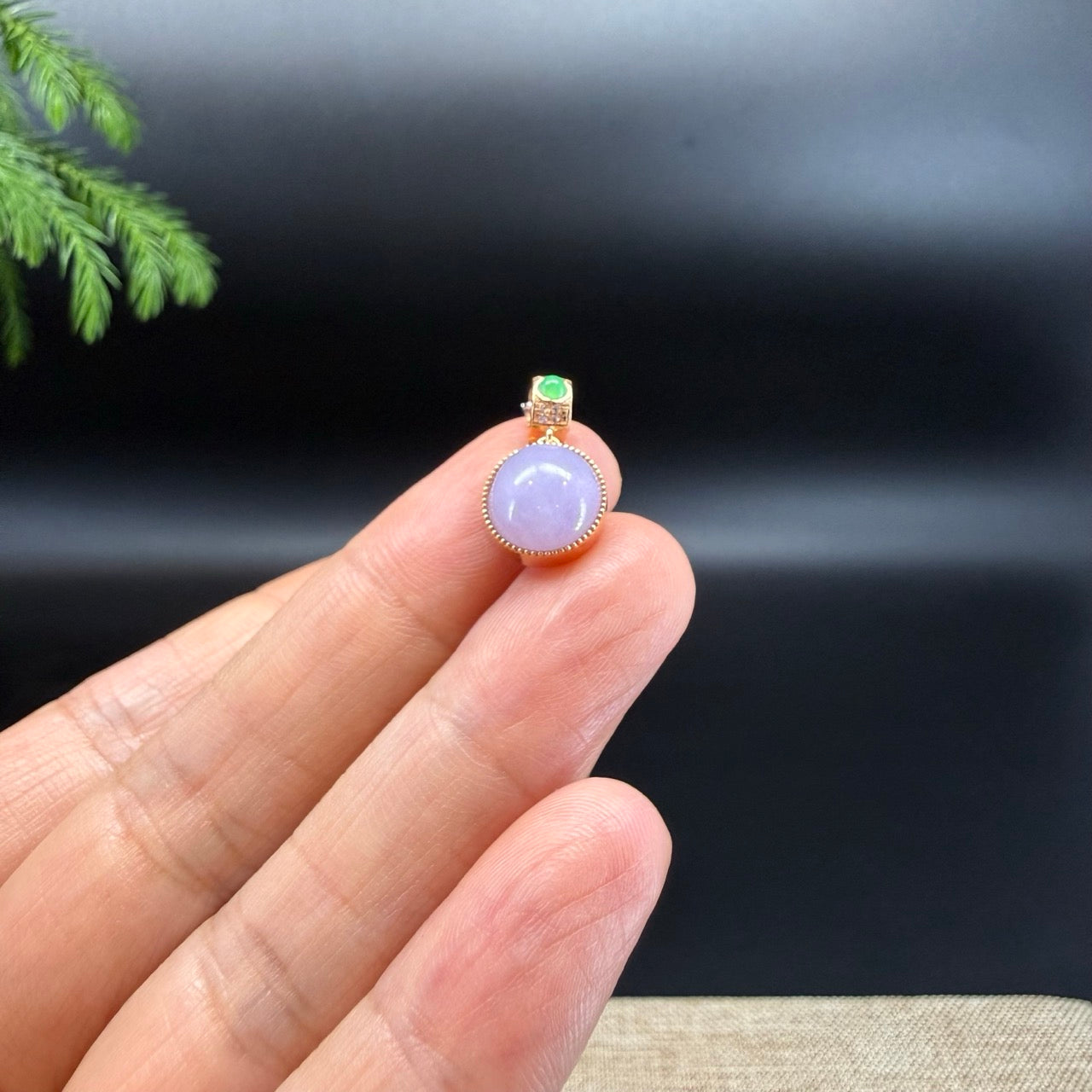 RealJade® Co.Genuine Lavender Jadeite Jade Cabochon Necklace With 18K Yellow Gold