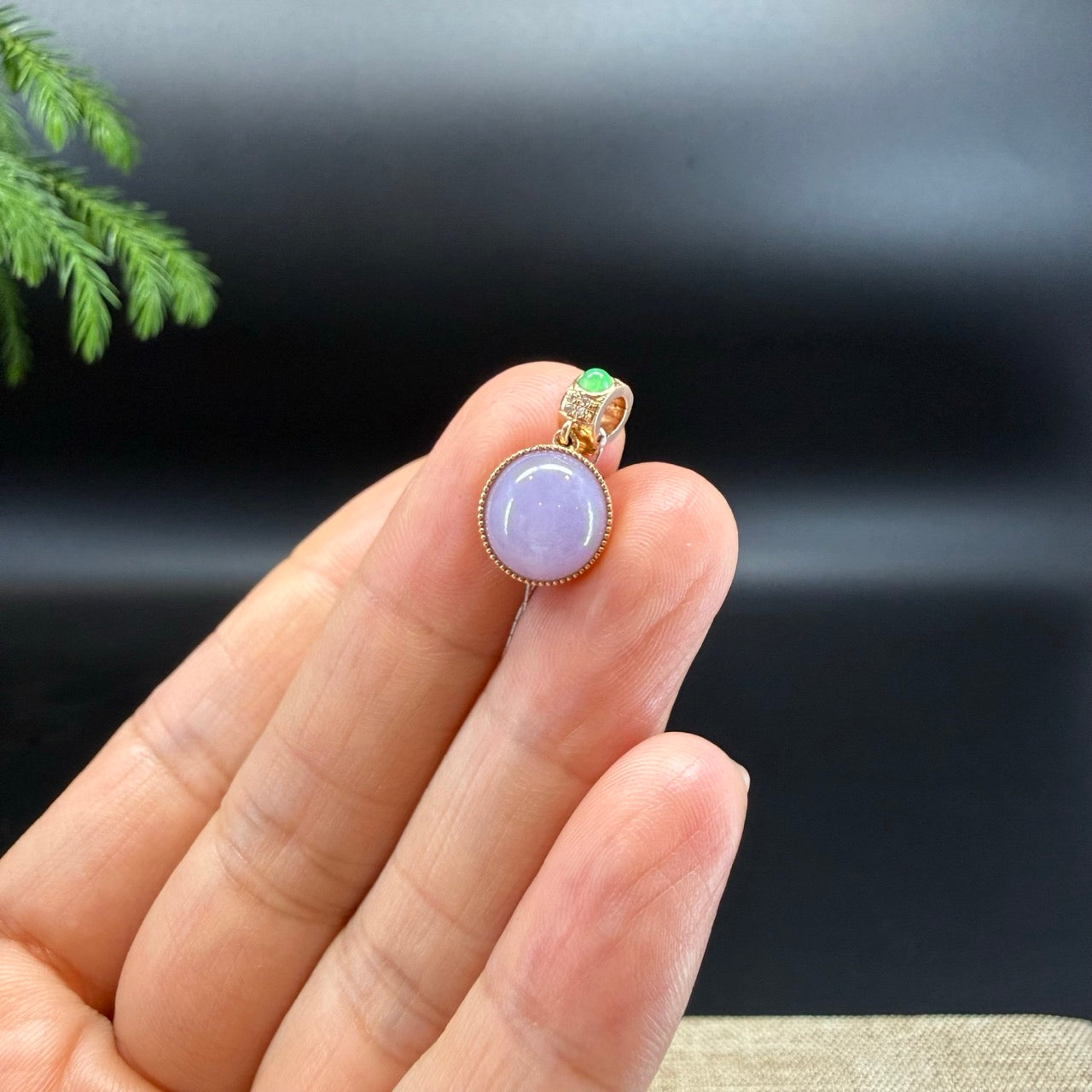 RealJade® Co.Genuine Lavender Jadeite Jade Cabochon Necklace With 18K Yellow Gold