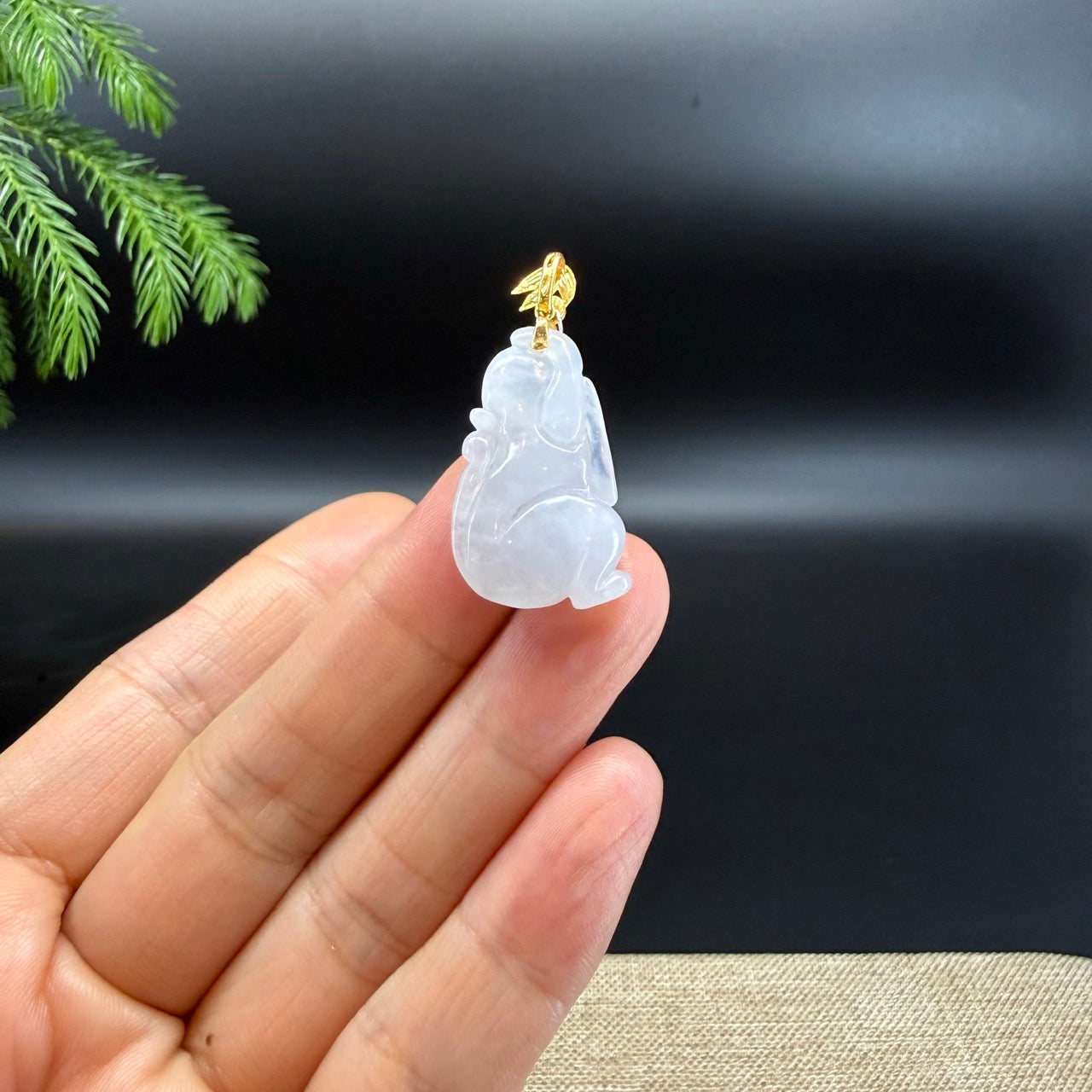 RealJade®  co: 18k Yellow Gold Light Lavender Monkey Pendant Necklace