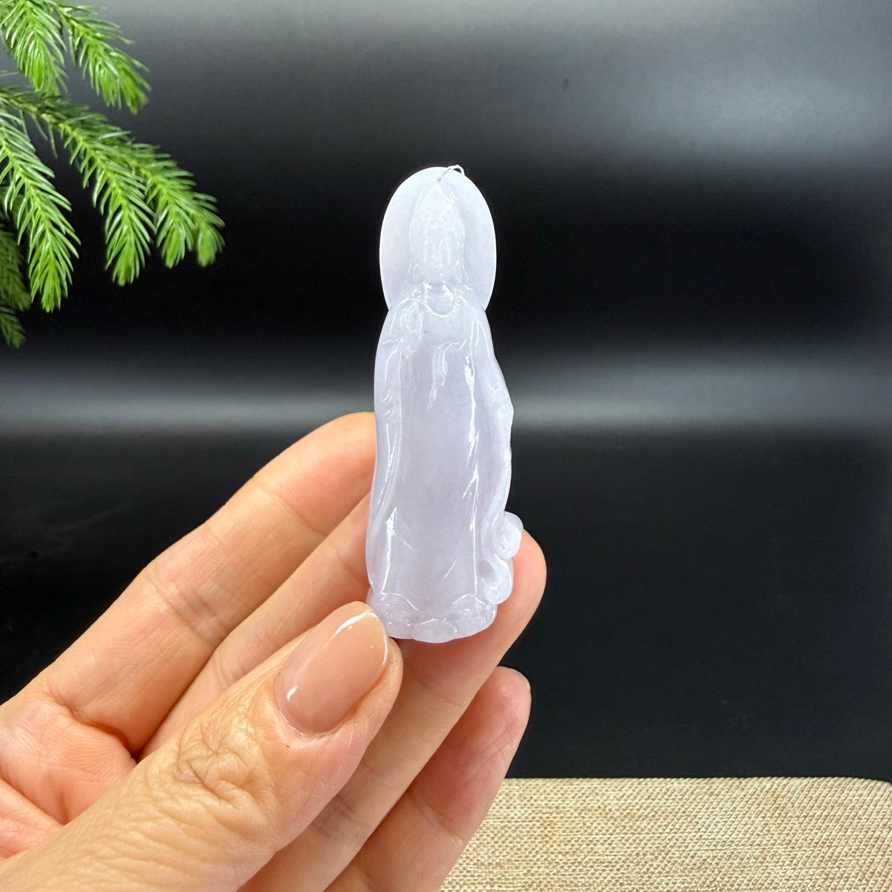 RealJade® Co. Genuine Light Lavender Jade Guanyin Pendant Necklace