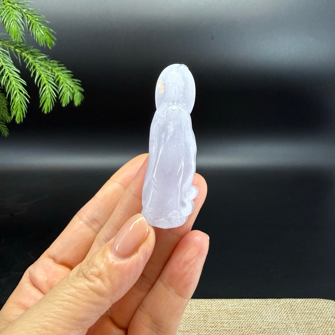 RealJade® Co. Genuine Light Lavender Jade Guanyin Pendant Necklace