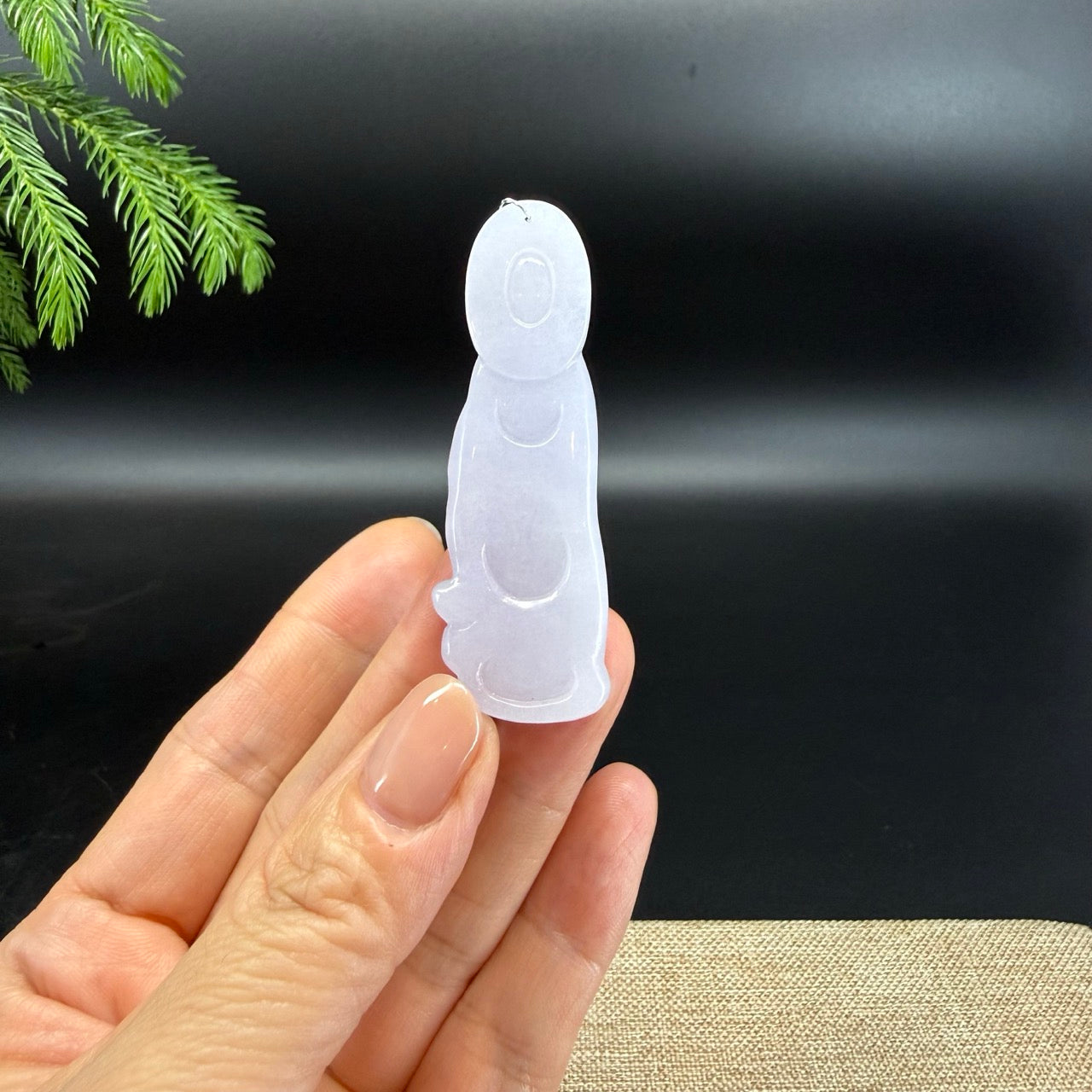 RealJade® Co. Genuine Light Lavender Jade Guanyin Pendant Necklace