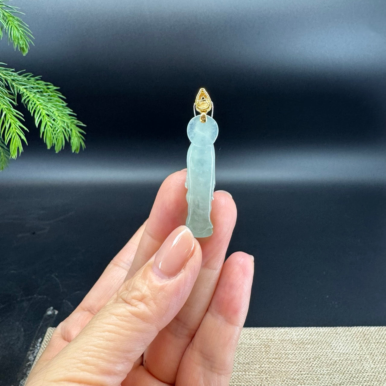 RealJade® 18K Yellow Gold Genuine Icy Green Jadeite Jade Mother Mary Pendant Necklace