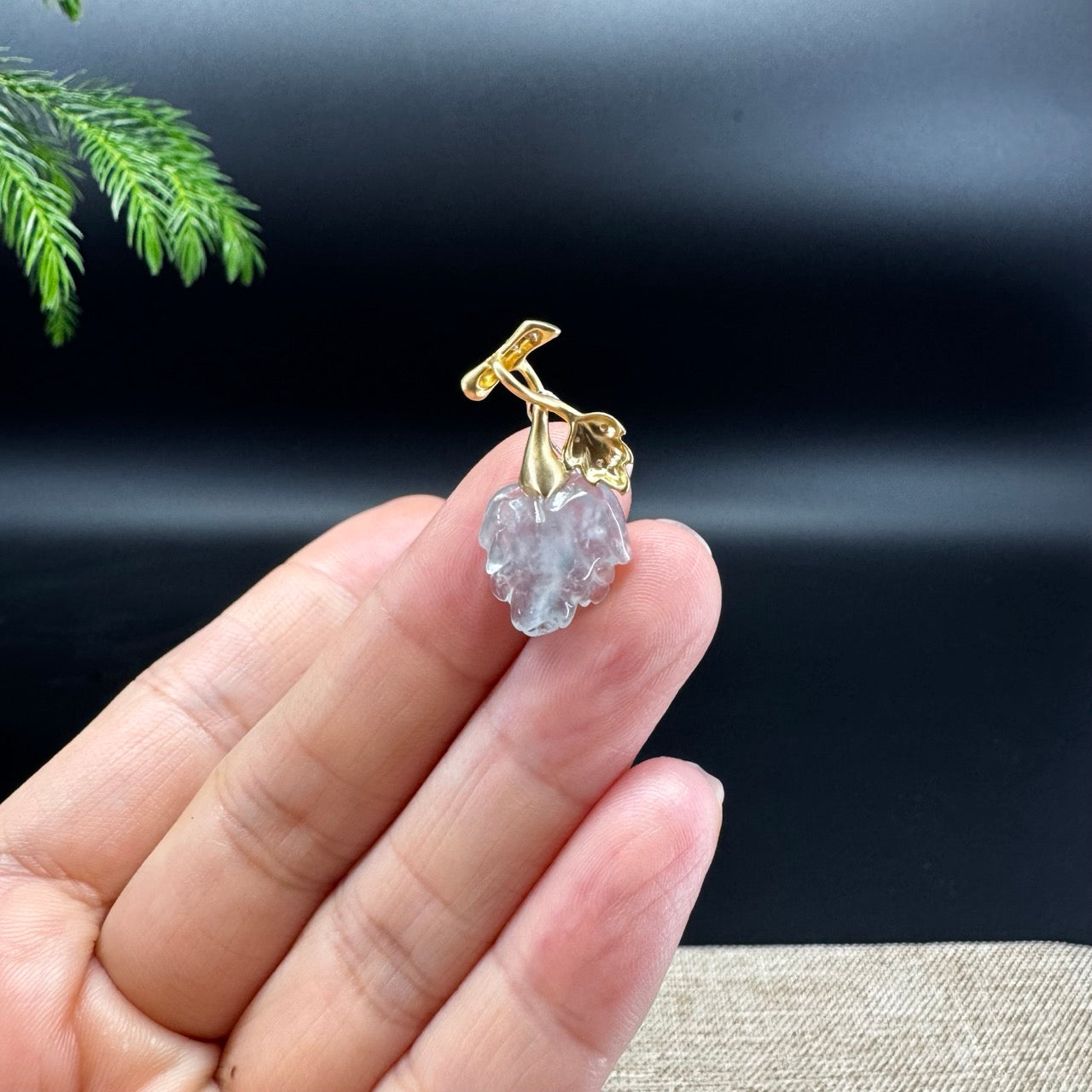 RealJade® "Maple Leaf" 18K Yellow Gold Icy Moonlight Jadeite Jade Pendant Necklace