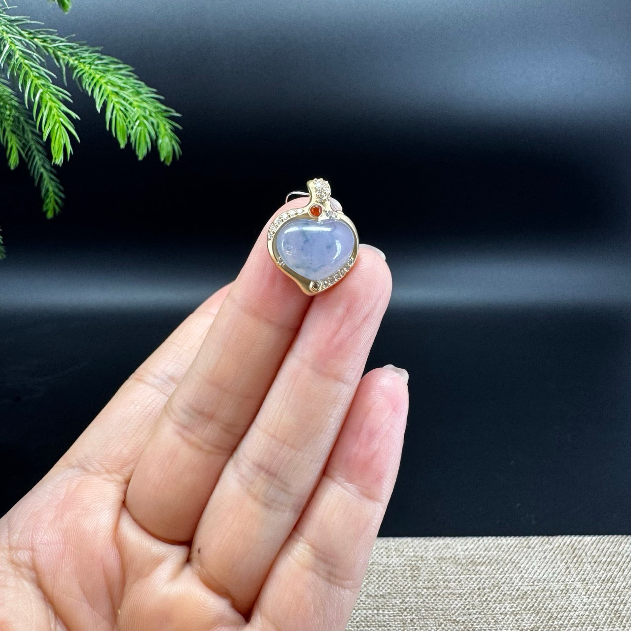 RealJade® Co. 18K Yellow Gold Genuine Burmese Blue Lavender Jadeite Heart Pendant