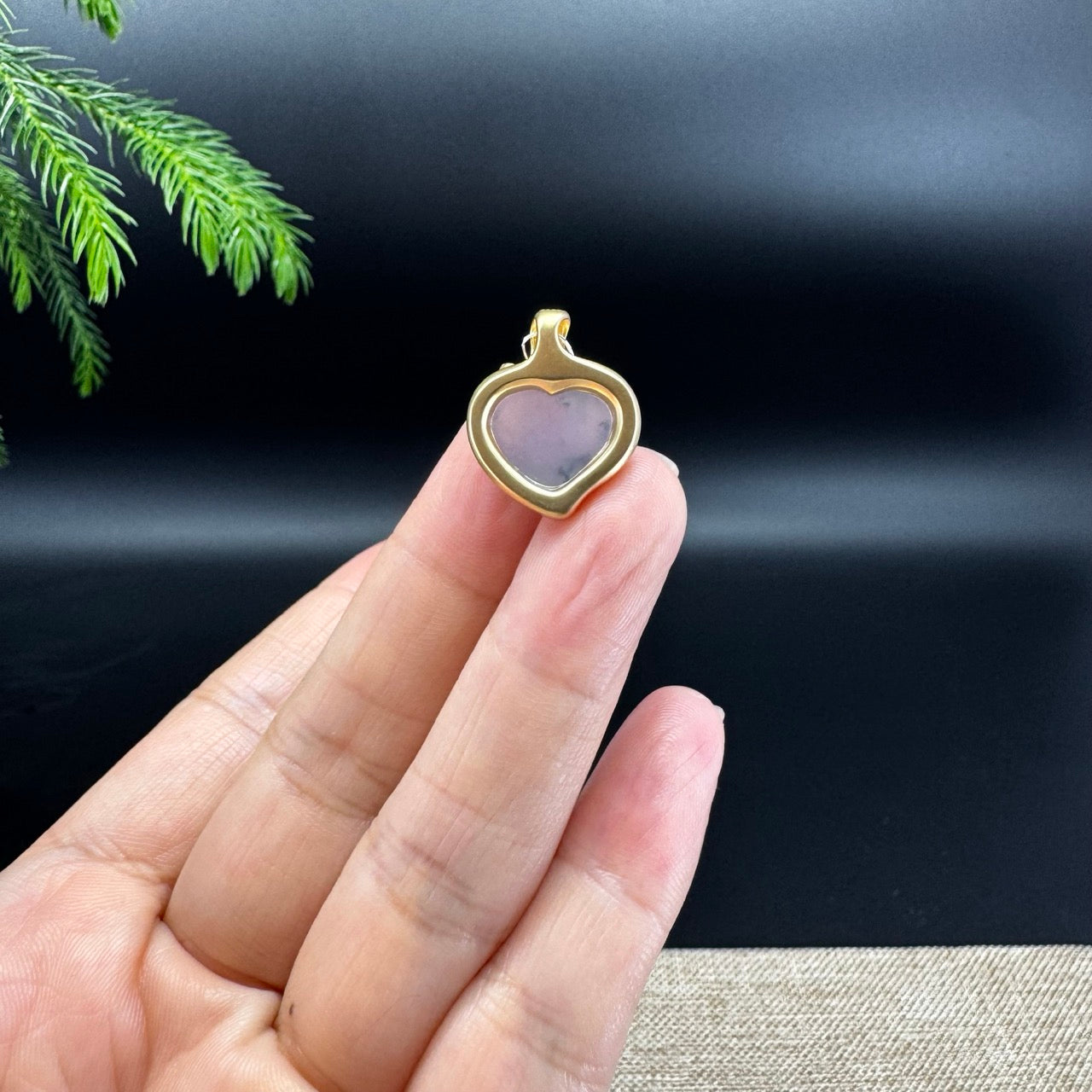 RealJade® Co. 18K Yellow Gold Genuine Burmese Blue Lavender Jadeite Heart Pendant