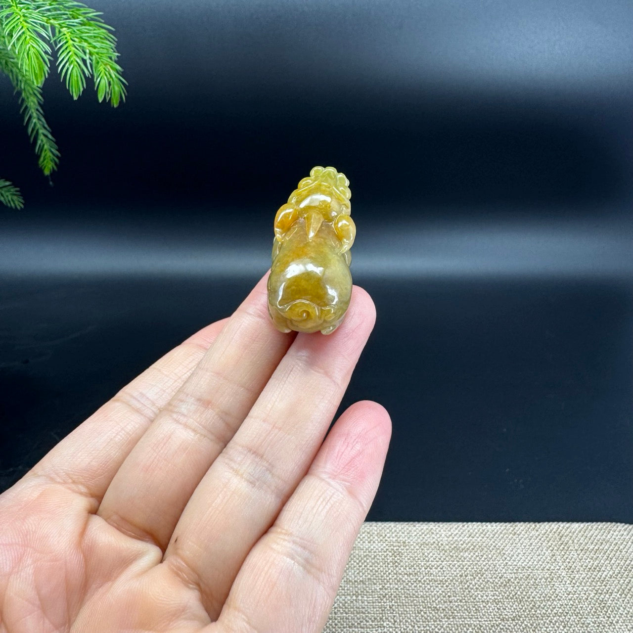 RealJade® Co. 18K Yellow Gold Genuine Yellow Green Burmese Jadeite Jade PiXiu Pendant