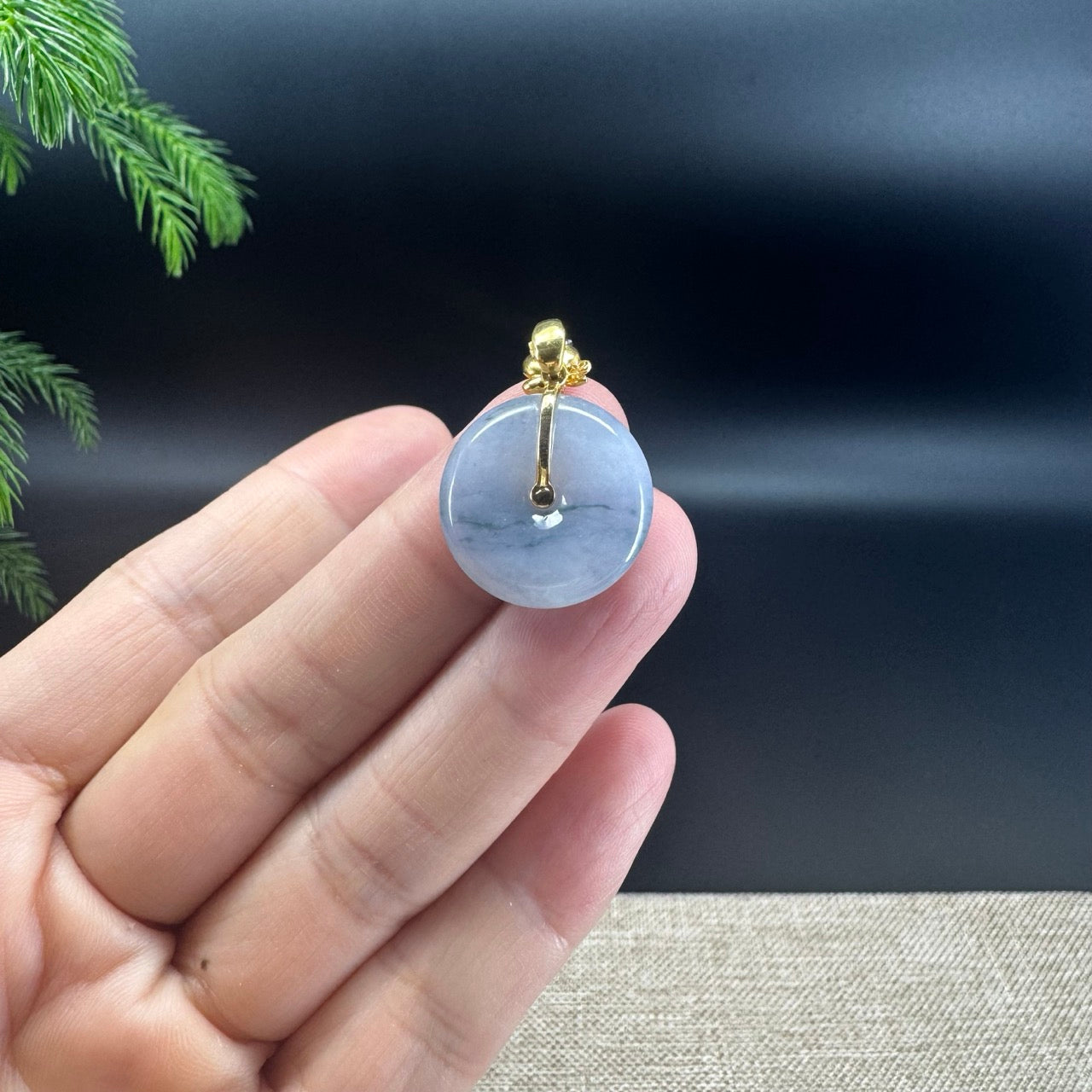 "Good Luck Button"Jadeite Jade Lucky KouKou Pendant With 18K Yellow Gold Diamonds Bail