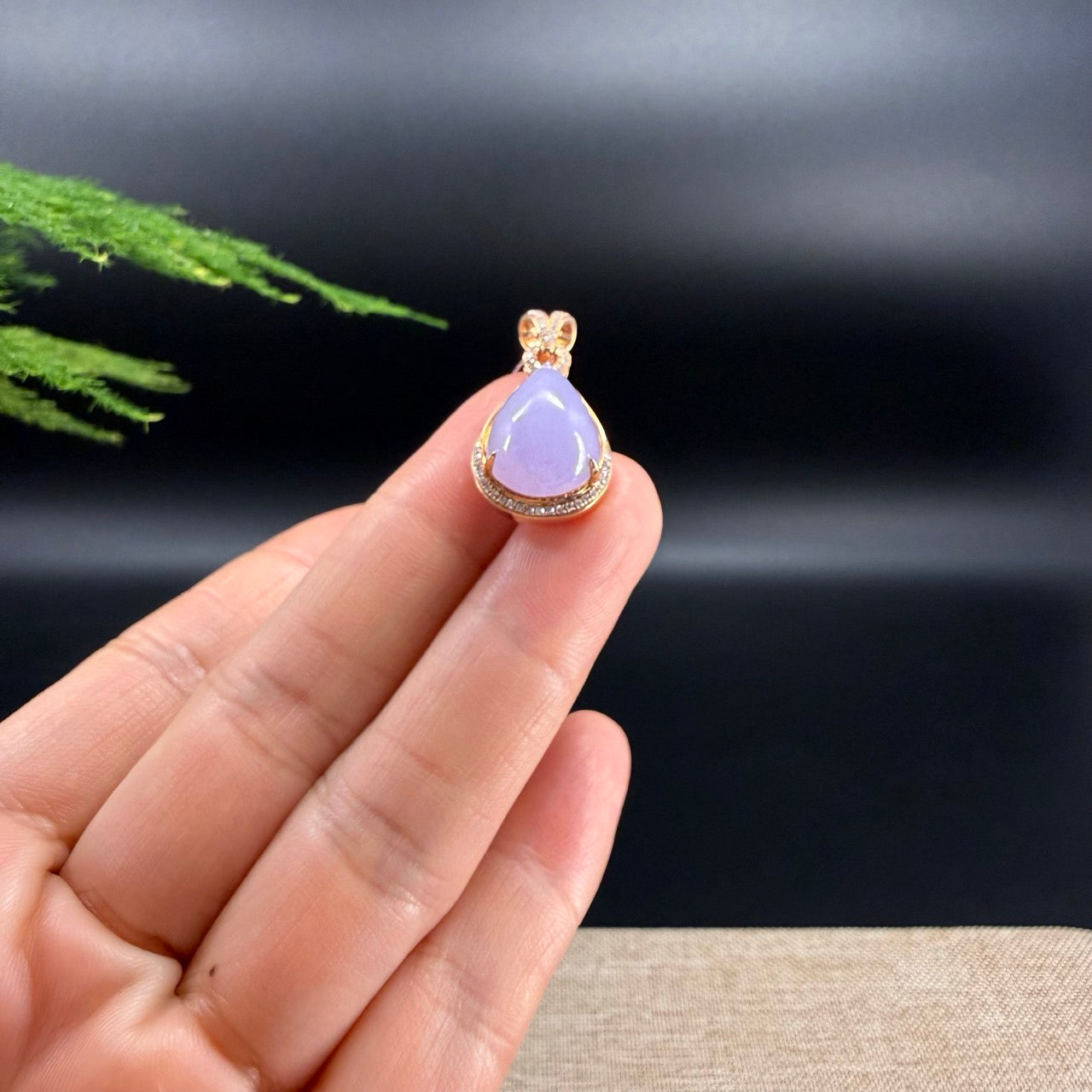 RealJade® "Tear Drop" 18k Rose Gold Lavender Jadeite jade Diamond Pendant Necklace