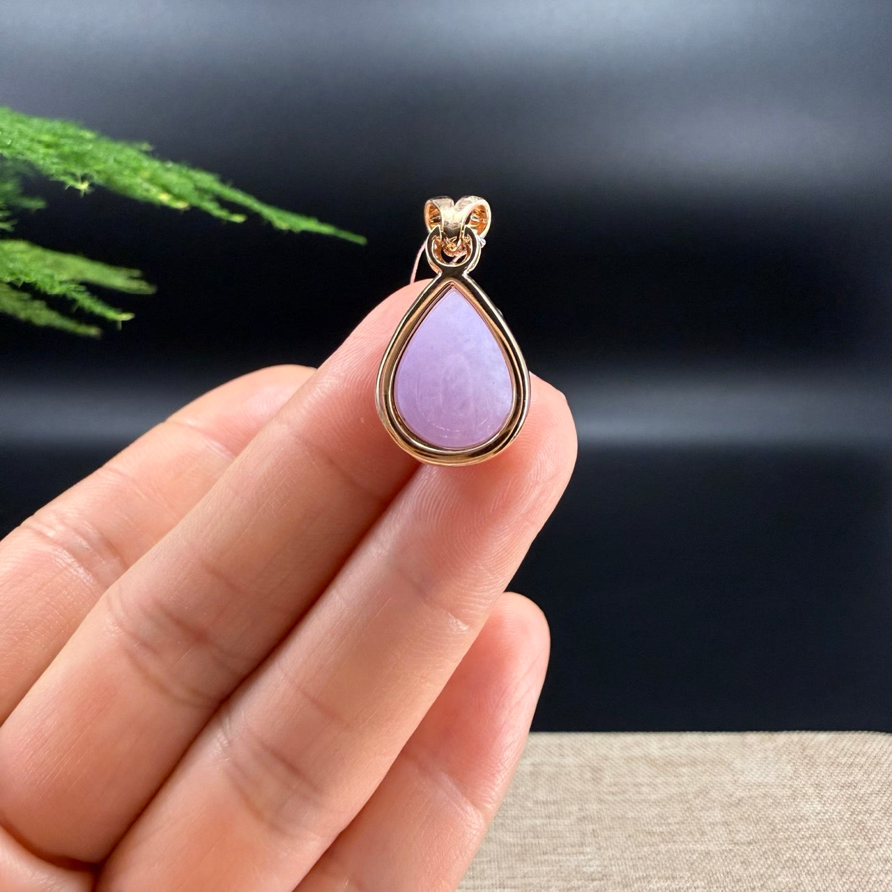 RealJade® "Tear Drop" 18k Rose Gold Lavender Jadeite jade Diamond Pendant Necklace