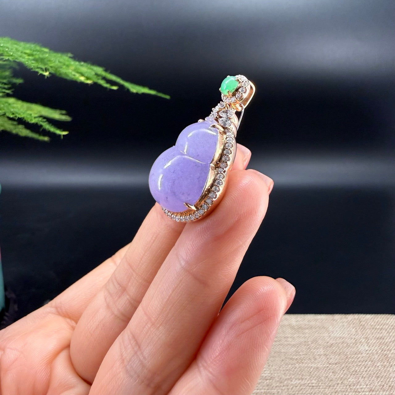 RealJade® Co. 18K Rose Gold Genuine Lavender Jadeite Jade Hu Lu Necklace