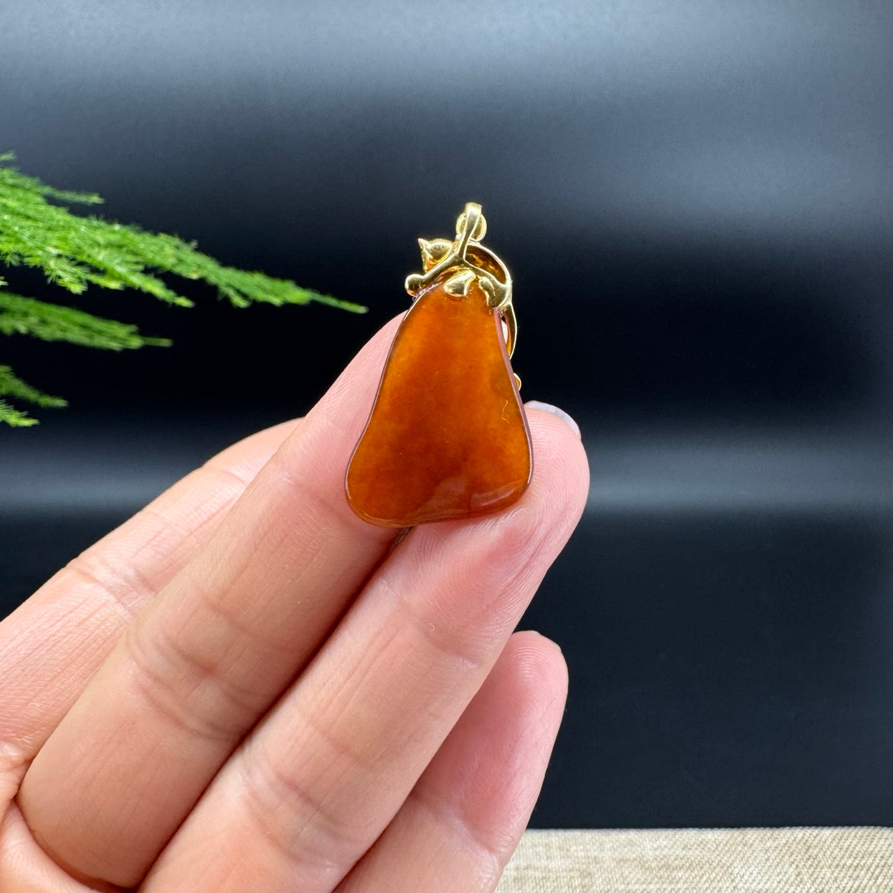 RealJade® Co. 18K Yellow Gold Genuine  Red Jadeite Jade  Pendant