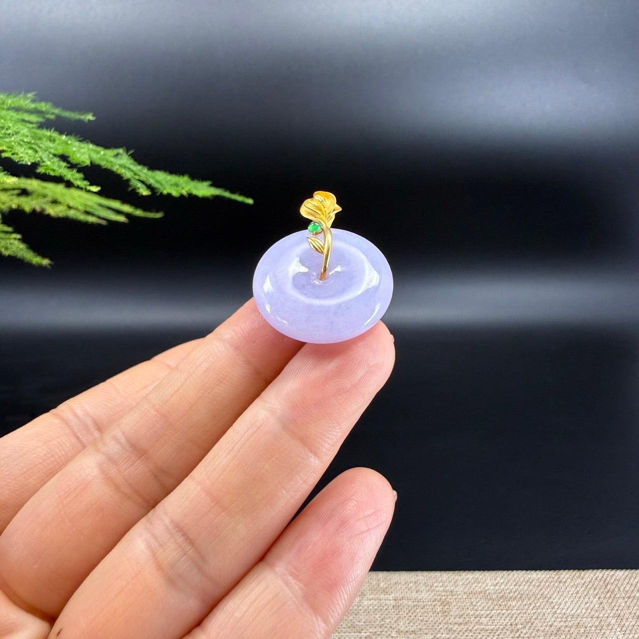 "Good Luck Button" Lavender Jadeite Jade Lucky KouKou Pendant With 18K Yellow Gold  Bail