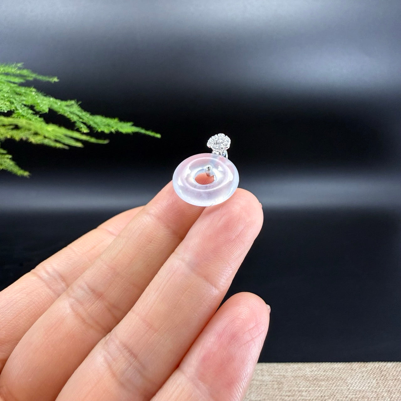 "Good Luck Button" Icy Jadeite Jade Lucky KouKou Pendant With 18K White Gold Bail