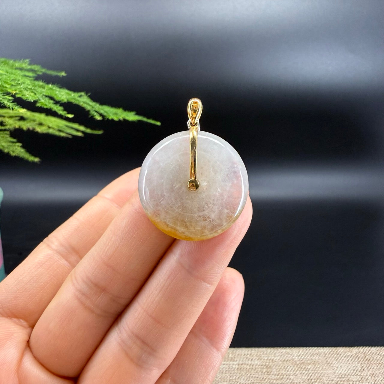 "Good Luck Button" Icy Yellow Jadeite Jade Lucky KouKou Pendant With 18K Yellow Gold Bail