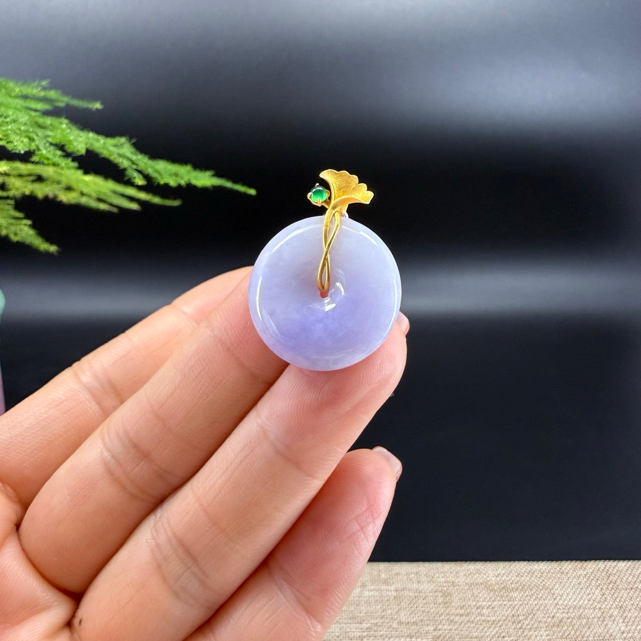 "Good Luck Button" Lavender Jadeite Jade Lucky KouKou Pendant With 18K Yellow Gold Bail