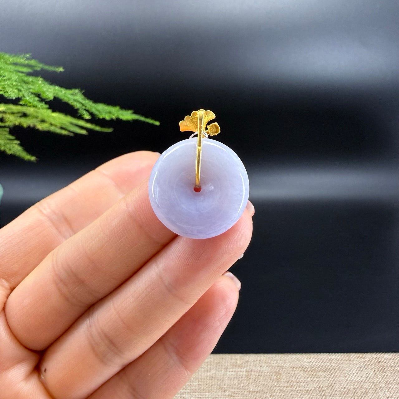 "Good Luck Button" Lavender Jadeite Jade Lucky KouKou Pendant With 18K Yellow Gold Bail
