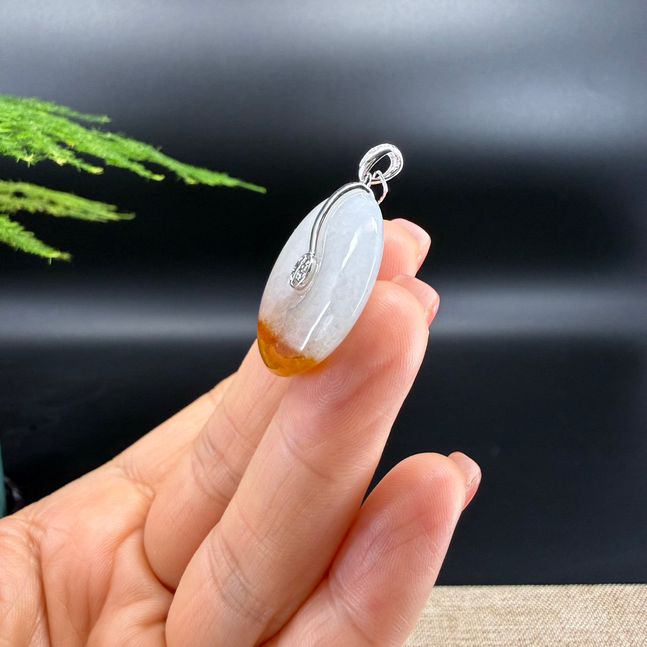 "Good Luck Button" Icy Red Jadeite Jade Lucky KouKou Pendant With 18K White Gold Bail
