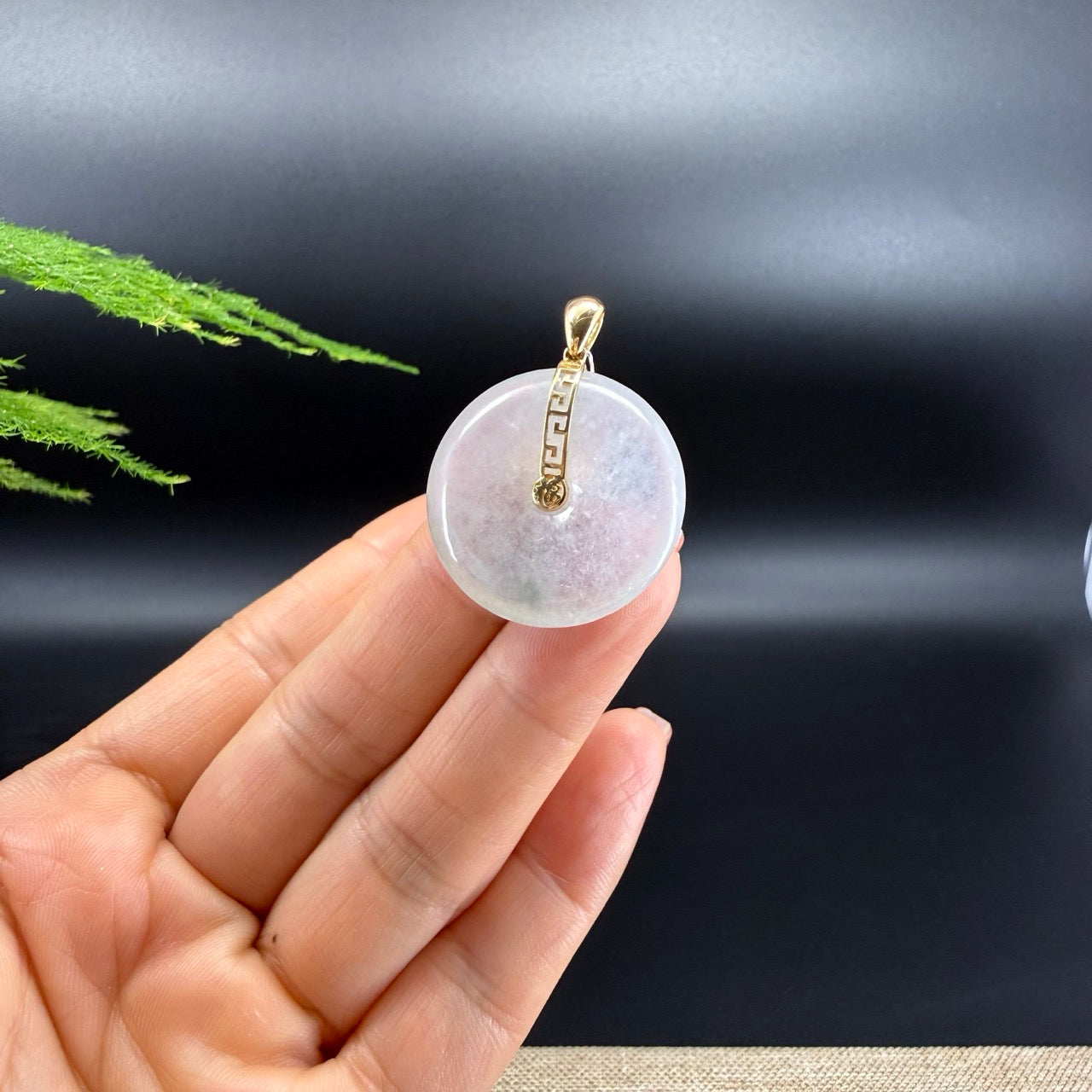 "Good Luck Button"Icy Jadeite Jade Lucky KouKou Pendant With 18K Yellow Gold Bail
