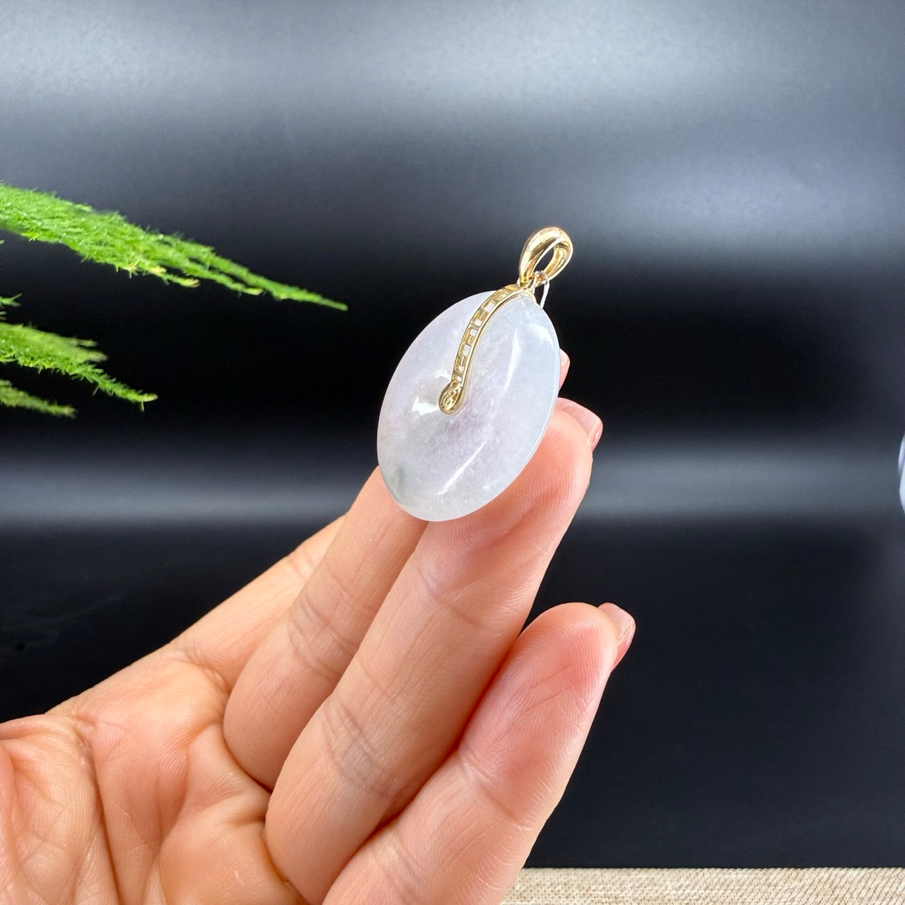 "Good Luck Button"Icy Jadeite Jade Lucky KouKou Pendant With 18K Yellow Gold Bail