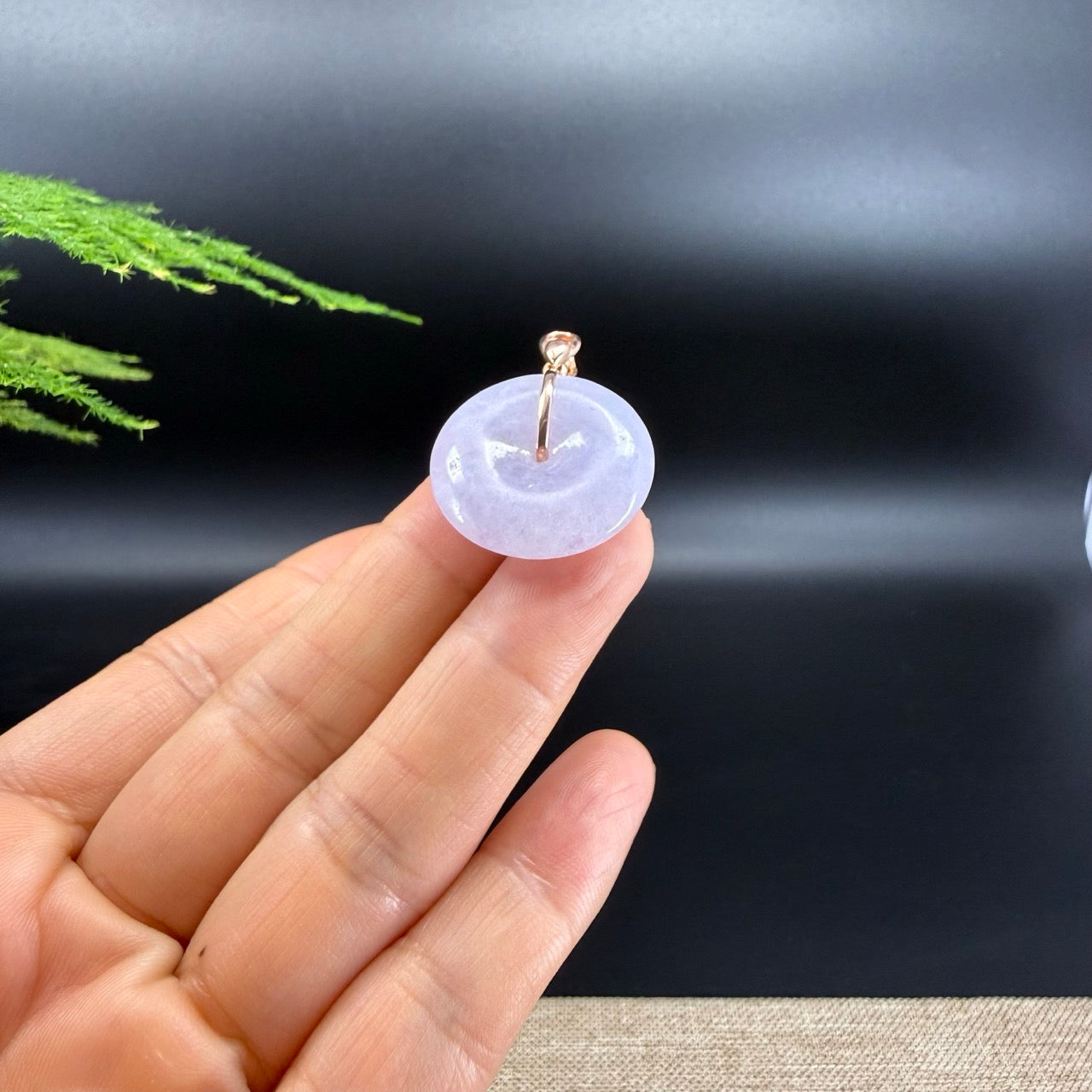 "Good Luck Button" Lavender Jadeite Jade Lucky KouKou Pendant With 14K Rose Gold Bail