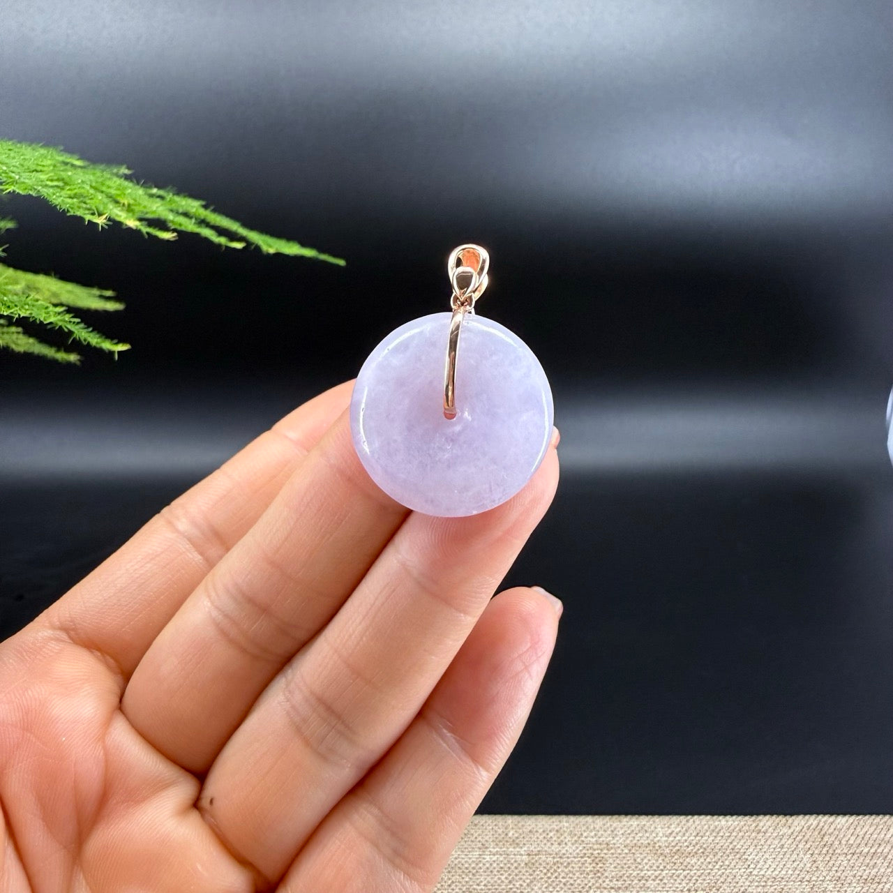 "Good Luck Button" Lavender Jadeite Jade Lucky KouKou Pendant With 14K Rose Gold Bail