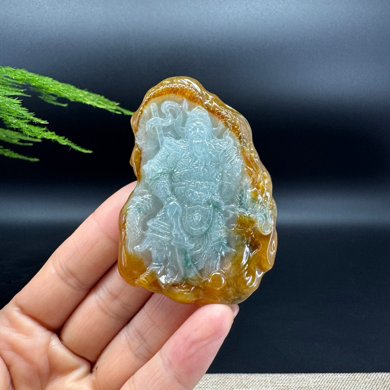 RealJade® Co. Genuine Yellow Green Jadeite Jade Guan Gong Pendant Necklace