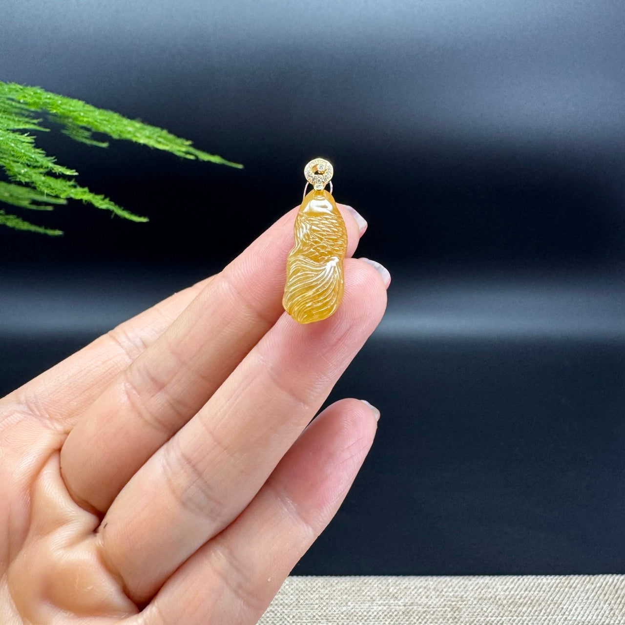 RealJade® Co. 18K Yellow Gold Genuine Honey Yellow Jadeite Jade Koi Fish Necklace