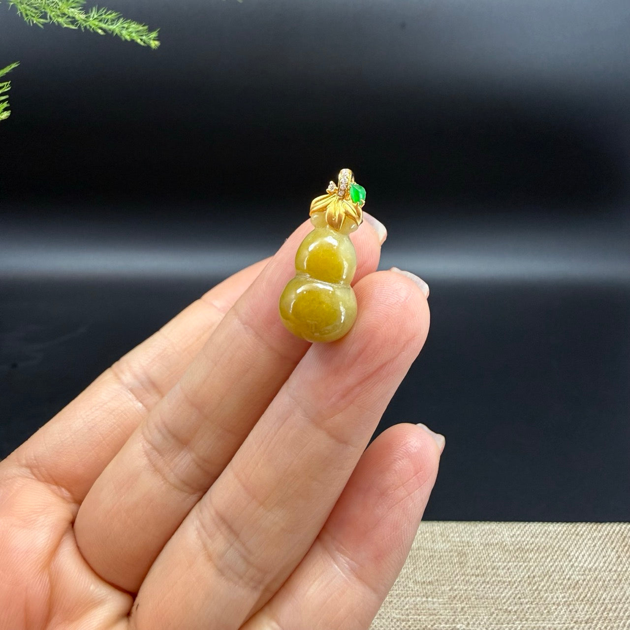 RealJade® Co. Genuine Honey Yellow Jadeite Jade Mini Hulu (Bottle Gourd) Necklace