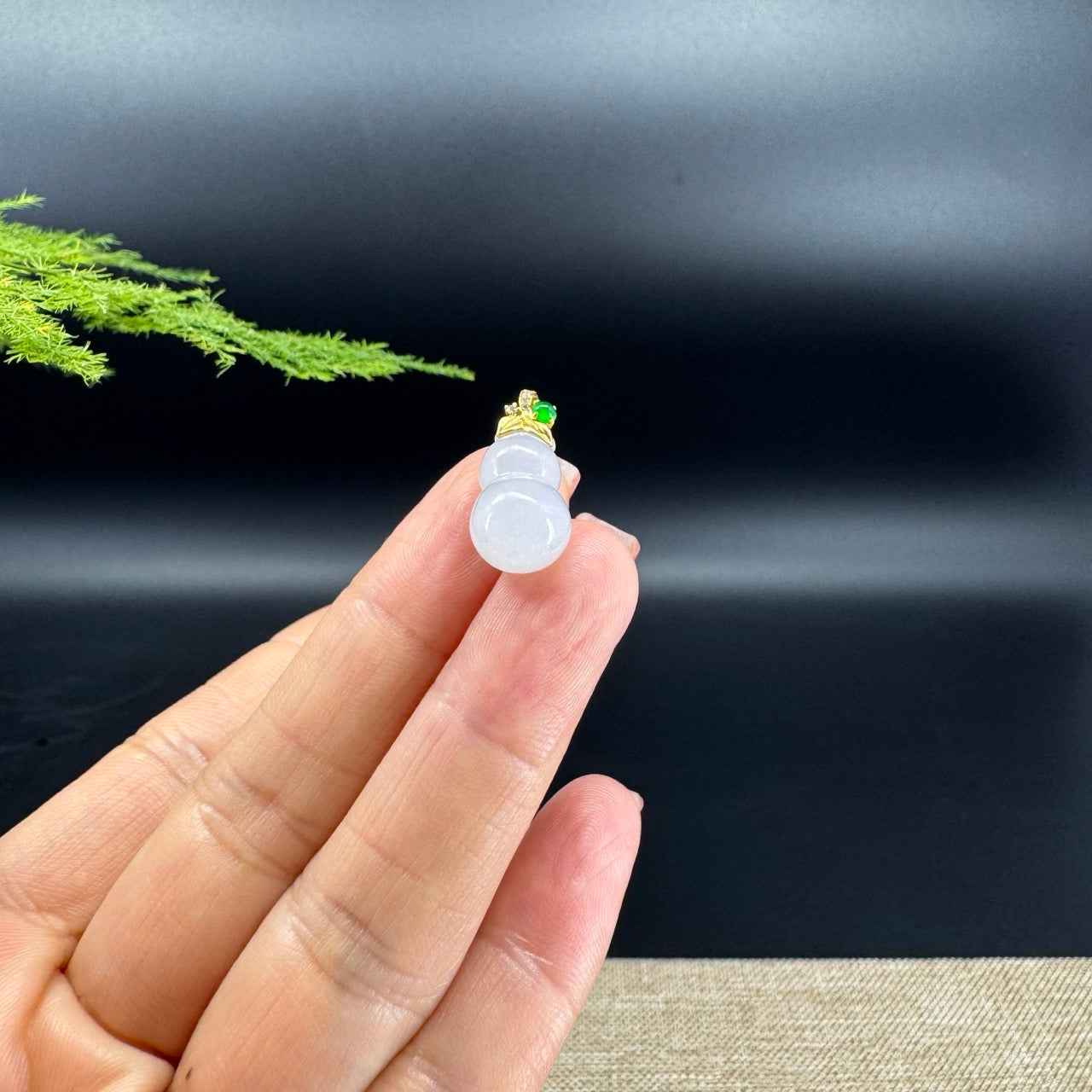 RealJade® Co. Genuine Icy Jadeite Jade Good Luck Mini Hulu Necklace With 18K Yellow Gold Bail With Diamonds