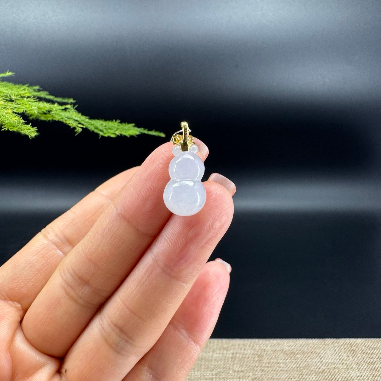 RealJade® Co. Genuine Icy Jadeite Jade Good Luck Mini Hulu Necklace With 18K Yellow Gold Bail With Diamonds