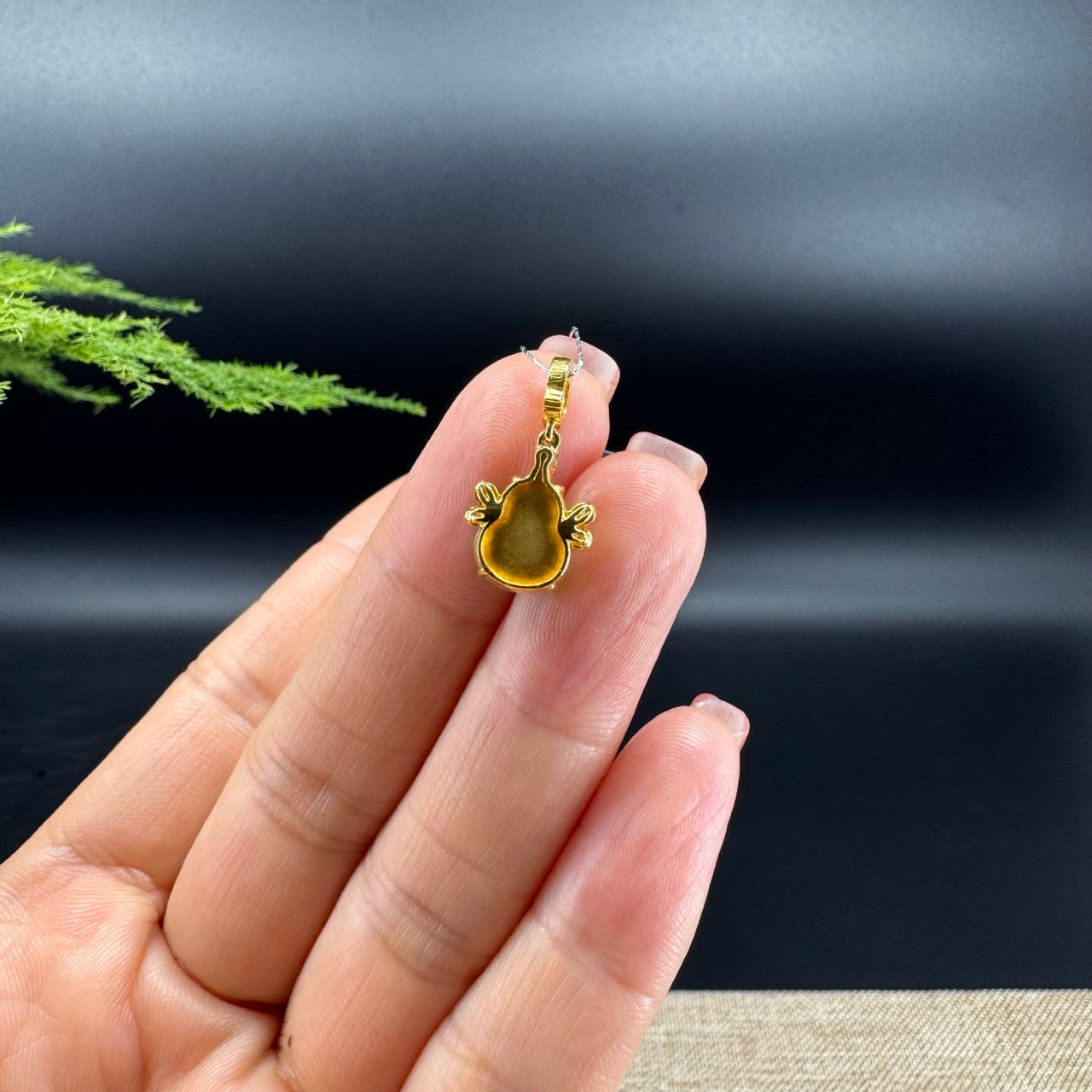 RealJade® Co. Genuine Green Jadeite Jade Mini Hulu Bee Necklace With 18K Yellow Gold