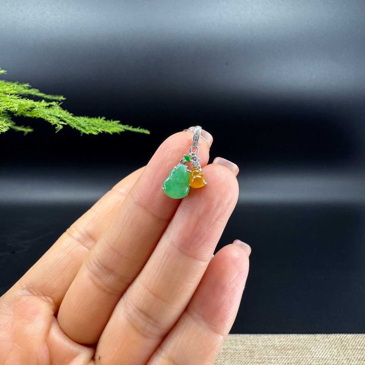 RealJade® Co. Genuine Yellow & Green Jadeite Jade Mini Hulu Bottle Gourd Necklace