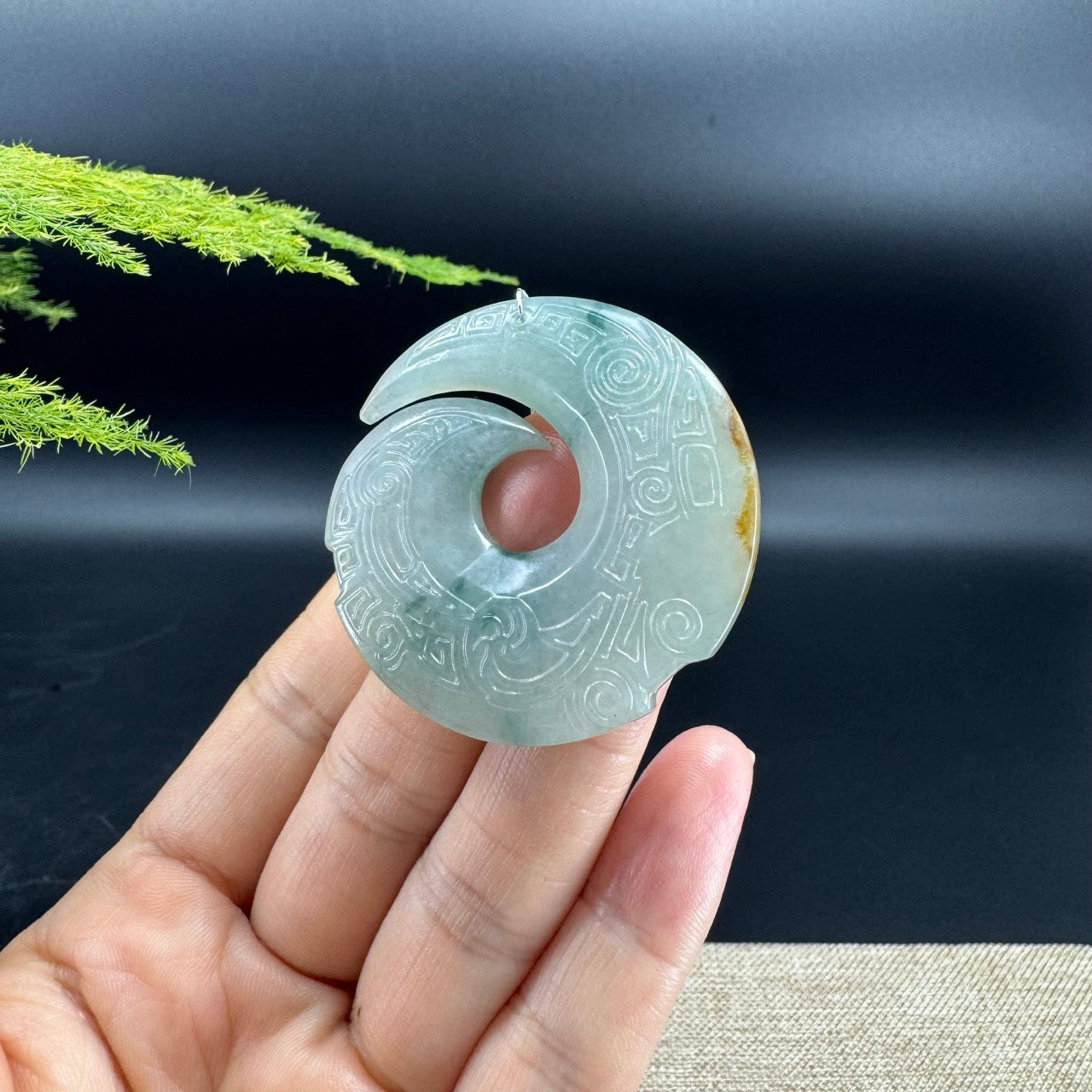 RealJade® Co. Genuine Blue Green Jadeite Jade Fortune Turns Pendant Necklace