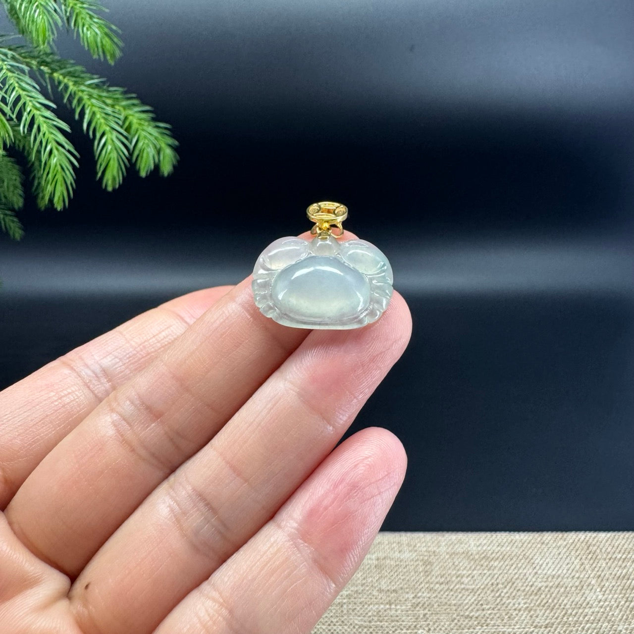 RealJade® Co. 18K Yellow Gold Genuine Icy Light Green Jadeite Jade Crab Necklace