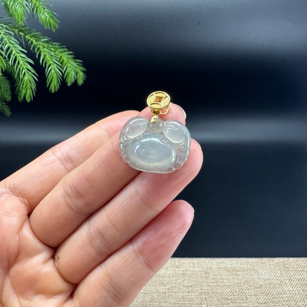 RealJade® Co. 18K Yellow Gold Genuine Icy Light Green Jadeite Jade Crab Necklace