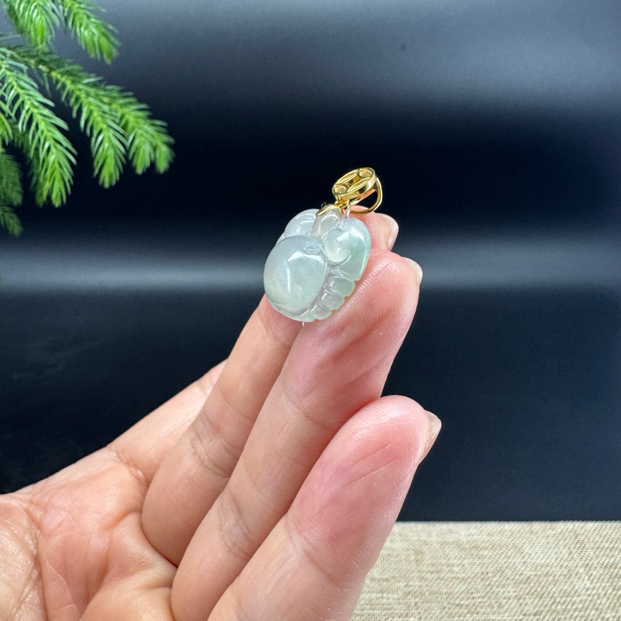 RealJade® Co. 18K Yellow Gold Genuine Icy Light Green Jadeite Jade Crab Necklace