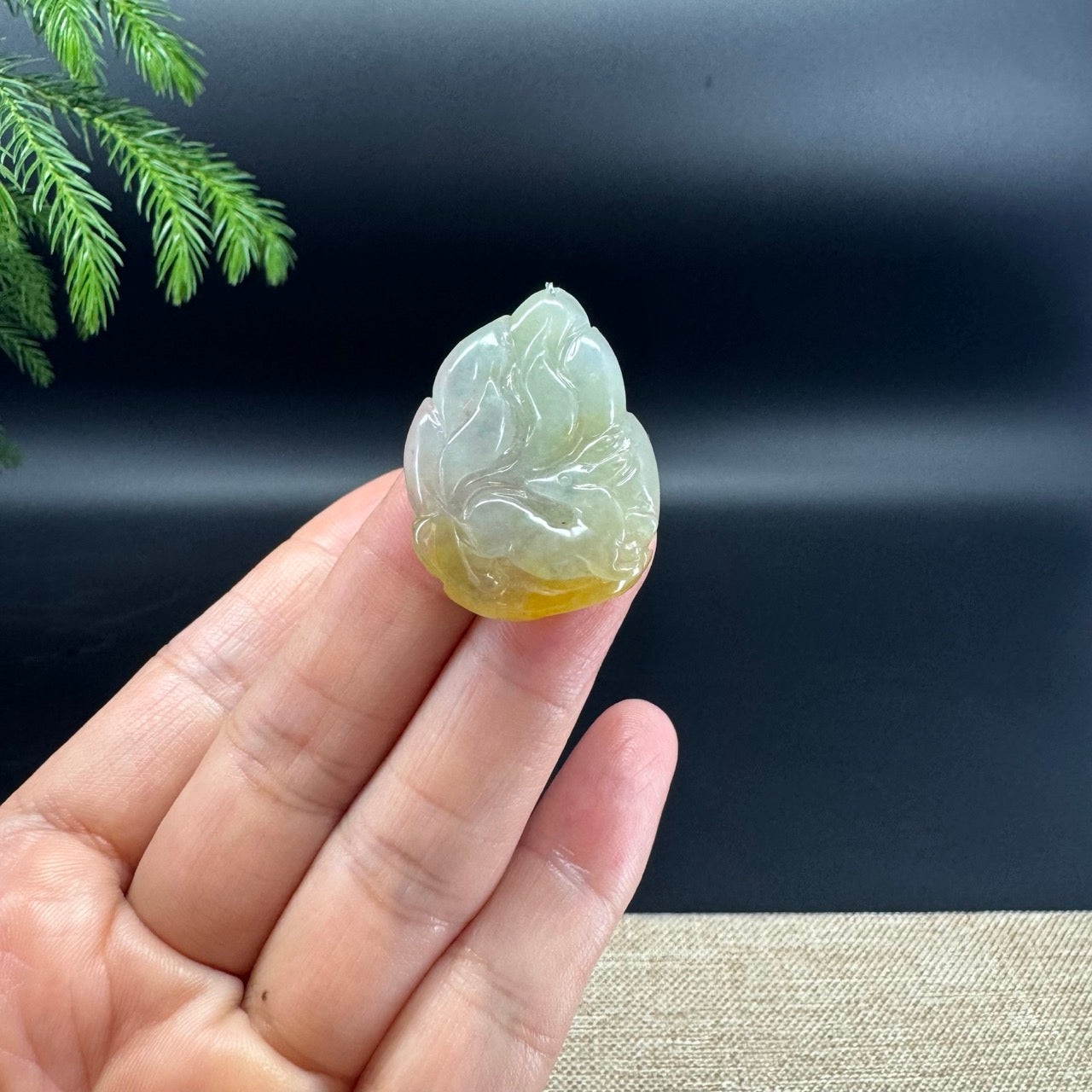 RealJade® Co.Natural Yellow & Green Jadeite Jade Nine-Tailed Fox Necklace