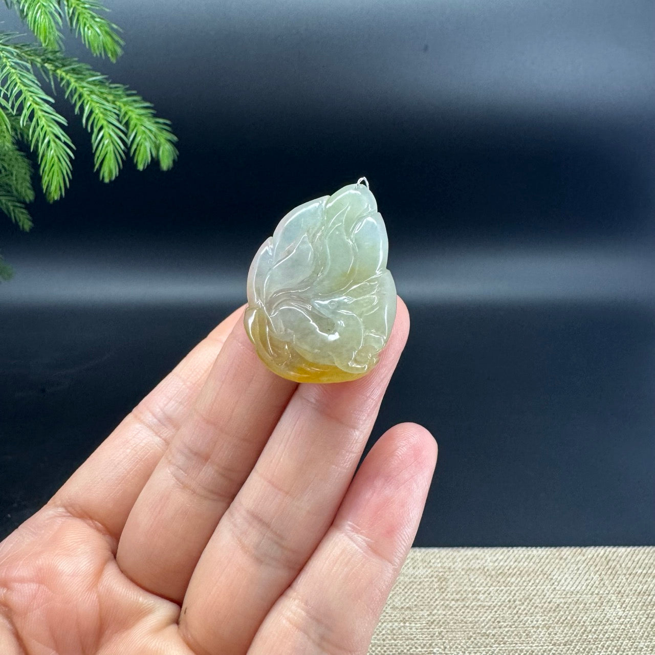 RealJade® Co.Natural Yellow & Green Jadeite Jade Nine-Tailed Fox Necklace