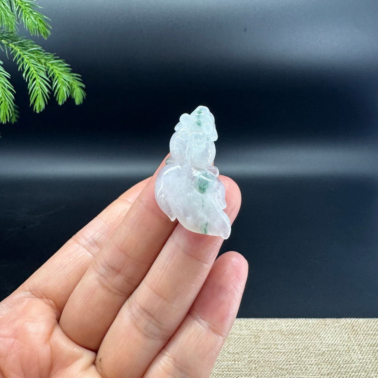RealJade® Co. Natural Genuine White Green Jadeite Jade Gold Fish Necklace